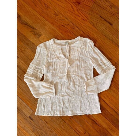 Sundance Cream Eyelet Muslin crochet Fringe Tunic Top Size XS - Picture 1 of 9